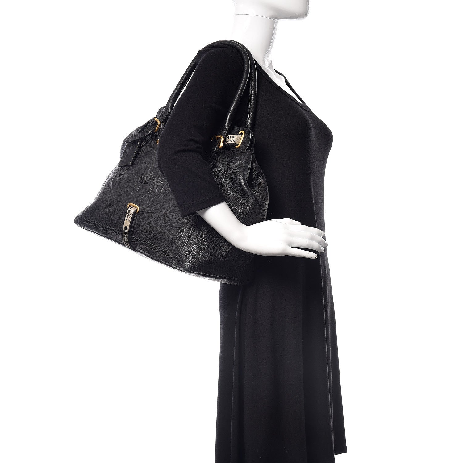 Fendi Calfskin Romano Selleria Large Villa Borghese Tote Black 2 of 13