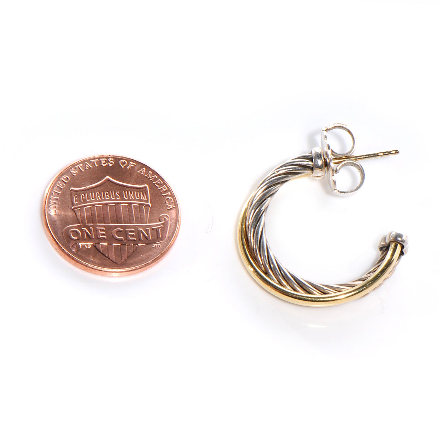 David Yurman Sterling Silver 18K Yellow Gold 23mm Crossover Cable Hoop Earrings 2 of 5