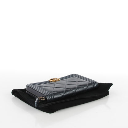 Chanel Metallic Calfskin Quilted Small Boy Zip Around Wallet Charcoal 4 of 9