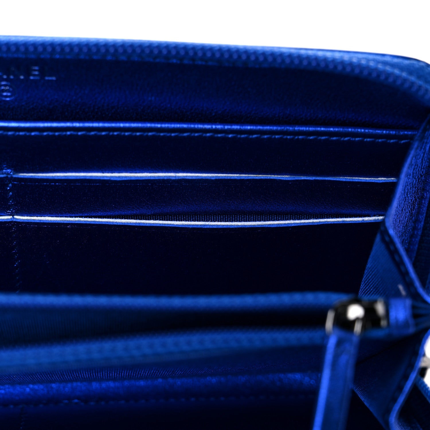 Chanel Metallic Patent Calfskin Quilted Boy L-Gusset Zip Wallet Blue 13 of 13