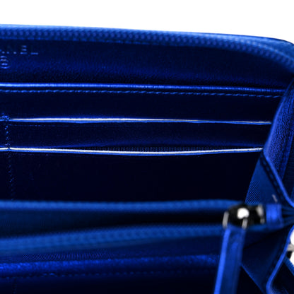 Chanel Metallic Patent Calfskin Quilted Boy L-Gusset Zip Wallet Blue 13 of 13