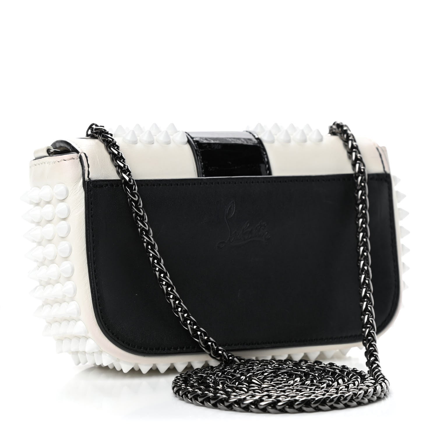 Christian Louboutin Calfskin Spikes Sweety Charity Shoulder Bag White Black 2 of 5