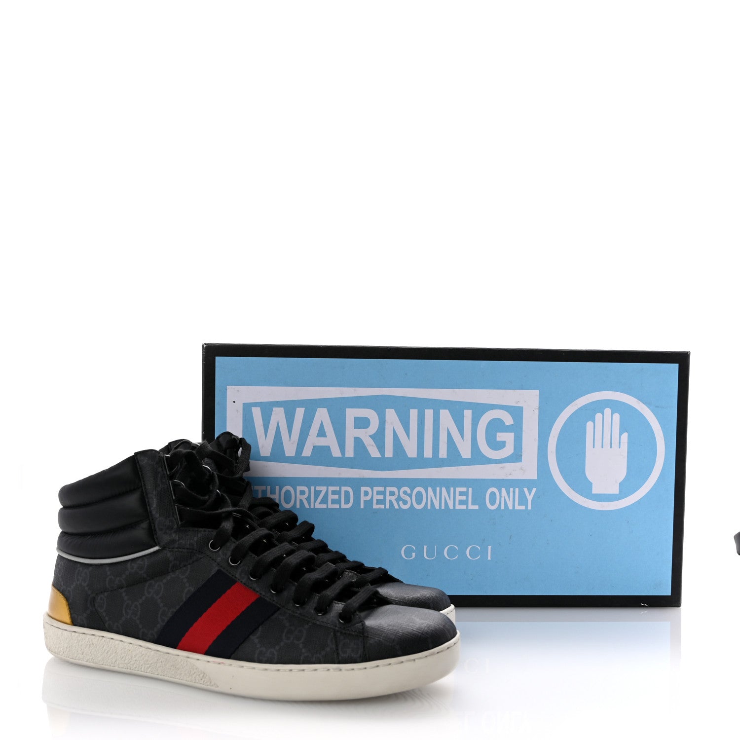 Gucci Calfskin Nylon Web Monogram Mens Ace High Top Sneakers 10 Black 11 of 11