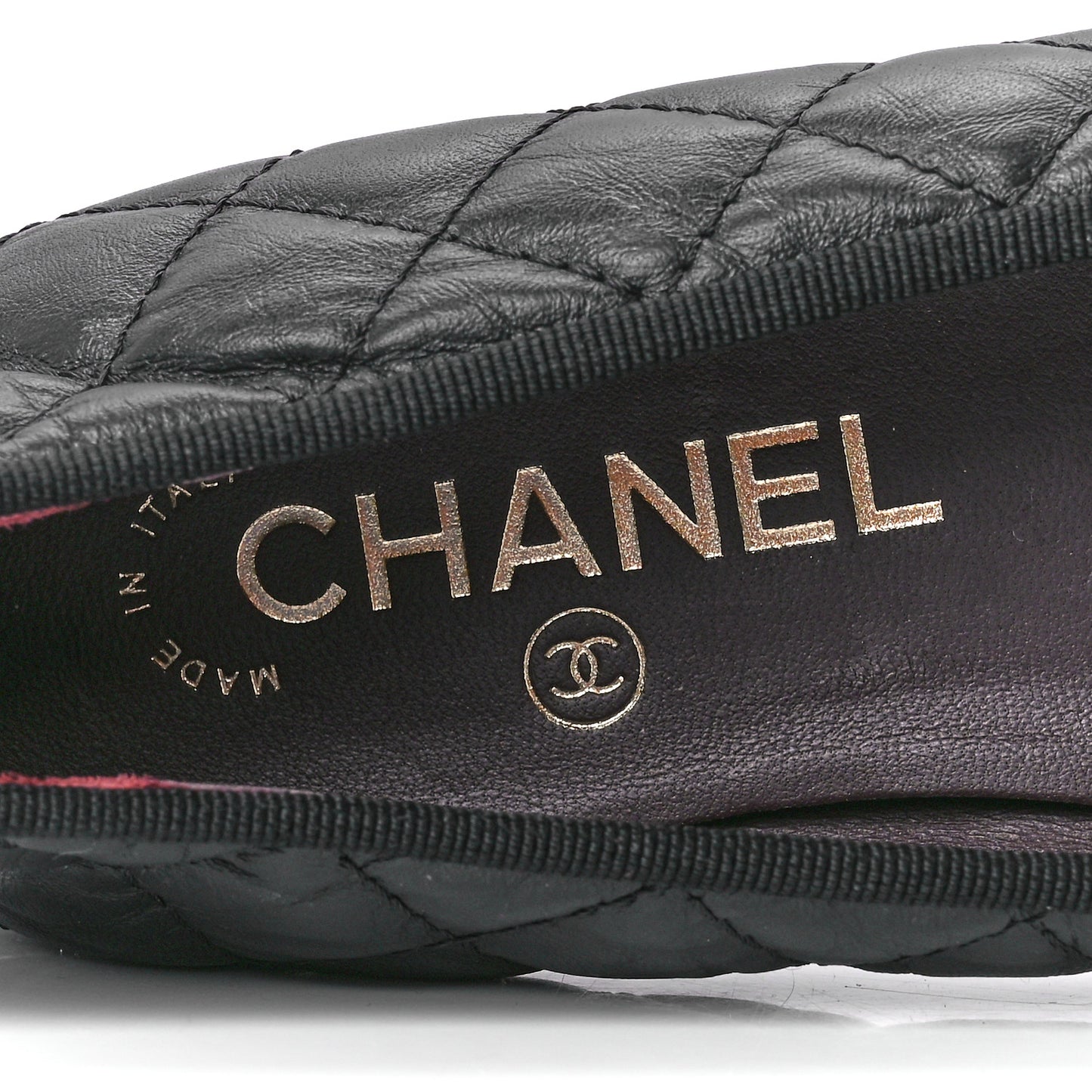 Aged Calfskin Quilted CC Cap Toe Ballerina Flats 36 Black