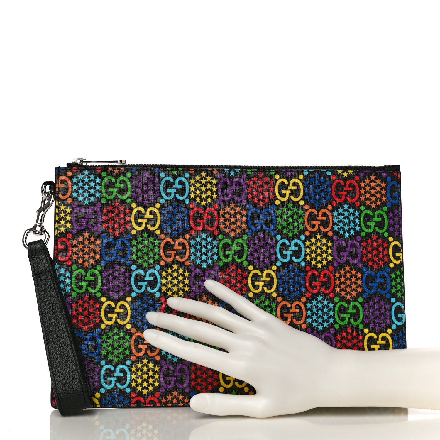 Gucci GG Supreme Monogram Psychedelic Zip Wristlet Pouch Black Multicolor 2 of 11
