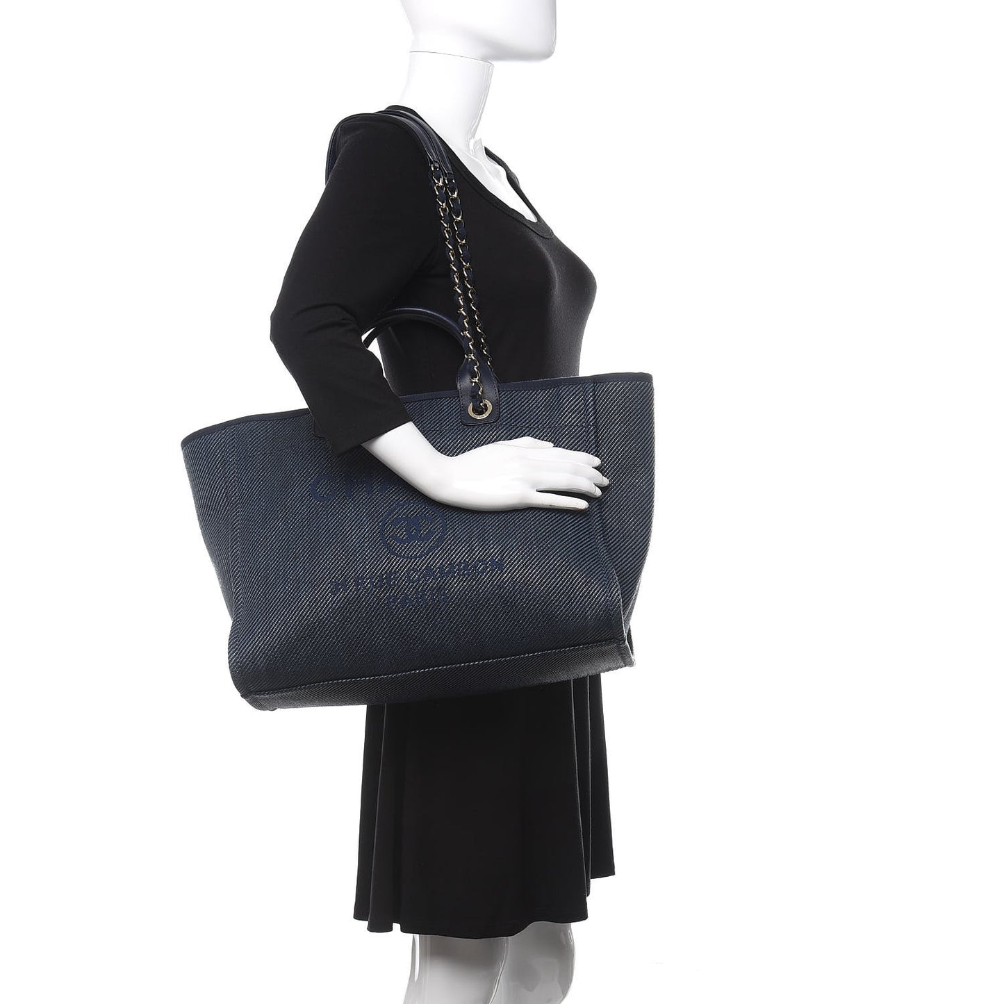 Mixed Fibers Calfskin Medium Deauville Tote Blue