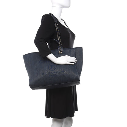 Chanel Mixed Fibers Calfskin Medium Deauville Tote Blue 2 of 9