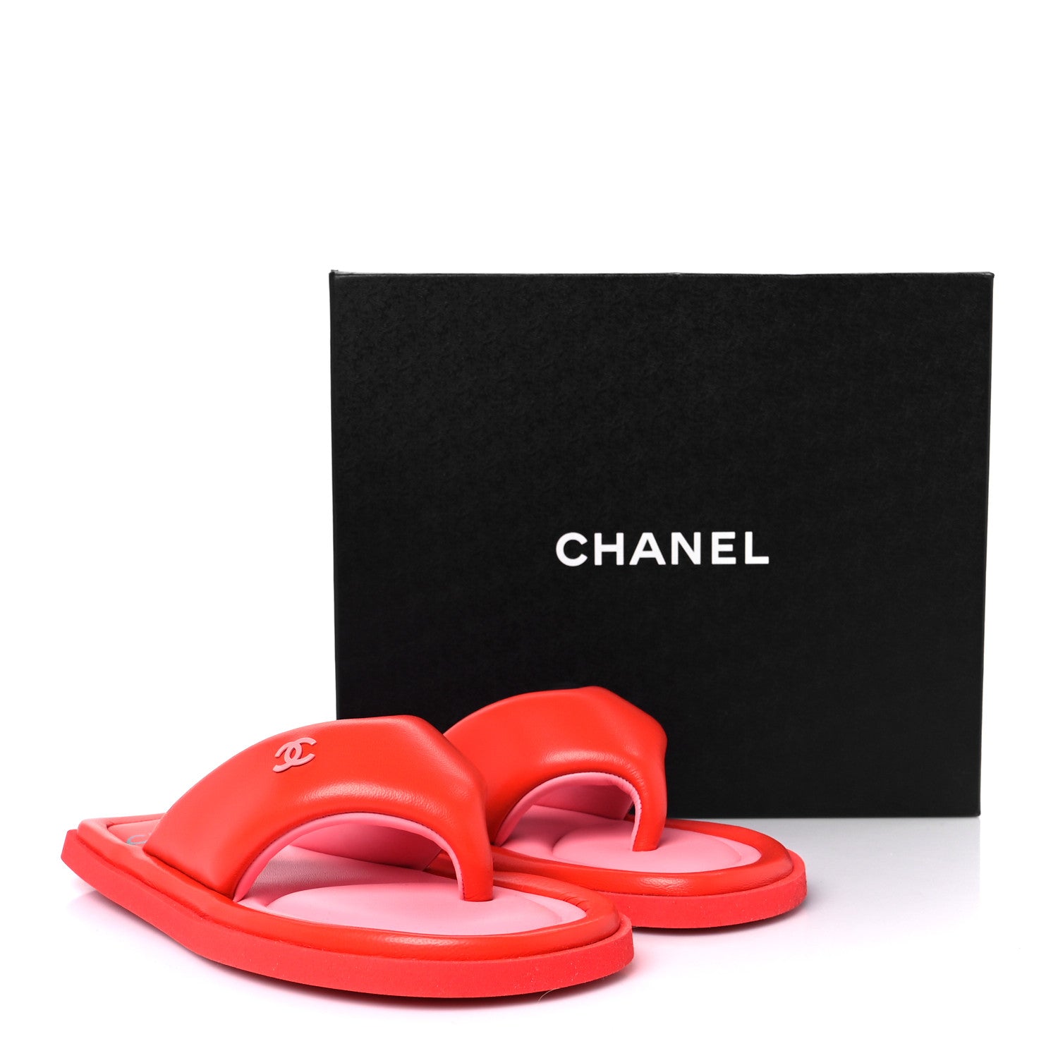 Chanel Lambskin Padded Pool Thong Sandals 37 Light Red Pink 10 of 10