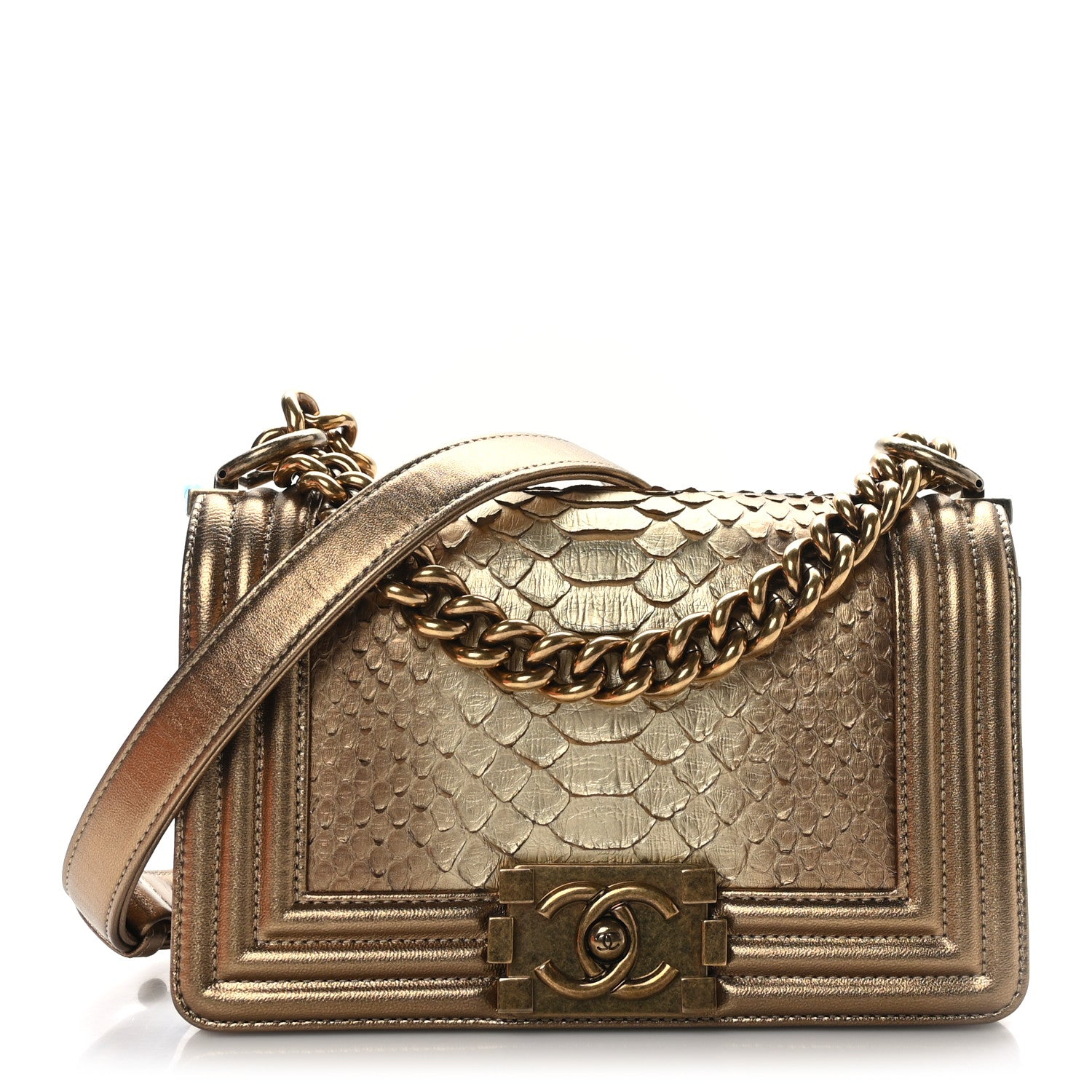 Chanel Snakeskin Calfskin Small Boy Flap Gold 1 of 10