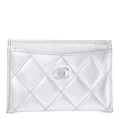 Chanel Metallic Lambskin Quilted CC Card Holder Silver 1 of 10