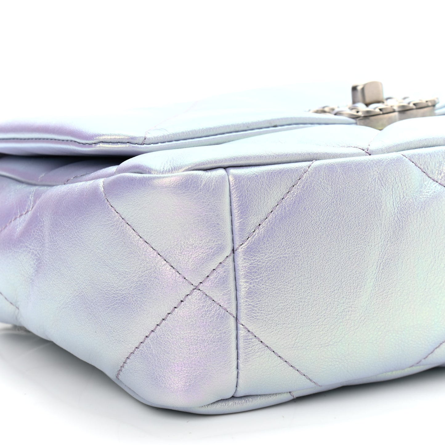 Iridescent Calfskin Quilted Medium Chanel 19 Flap Light Purple Blue