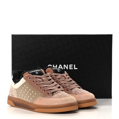 Chanel Fabric Suede Calfskin Logo Sneakers 37 Beige Black White 9 of 9