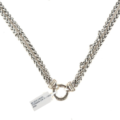 David Yurman Sterling Silver Pave Diamond Double Wheat Chain Necklace 17mm 1 of 8