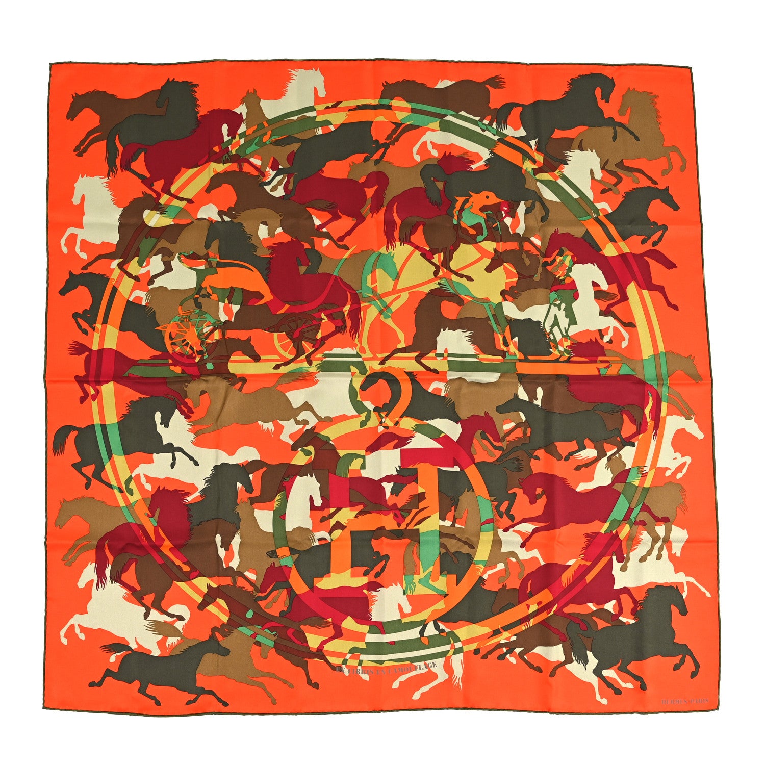 Hermes Silk Ex Libris En Camouflage Scarf 90 Orange 1 of 5