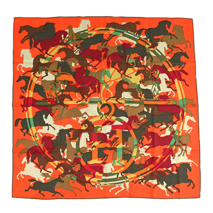 Hermes Silk Ex Libris En Camouflage Scarf 90 Orange 1 of 5