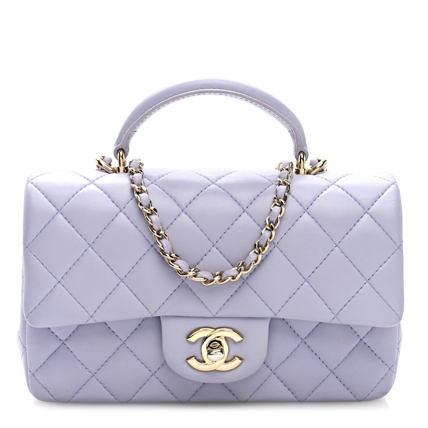 Chanel Lambskin Quilted Mini Top Handle Rectangular Flap Light Purple 1 of 10