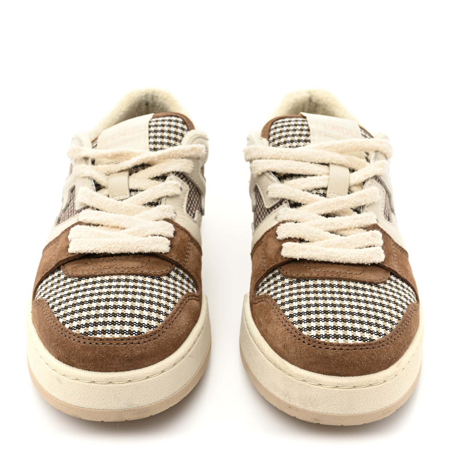 Fendi Calfskin Suede Houndstooth Fendi Match Low Top Sneakers 37 Cream Brown 2 of 14