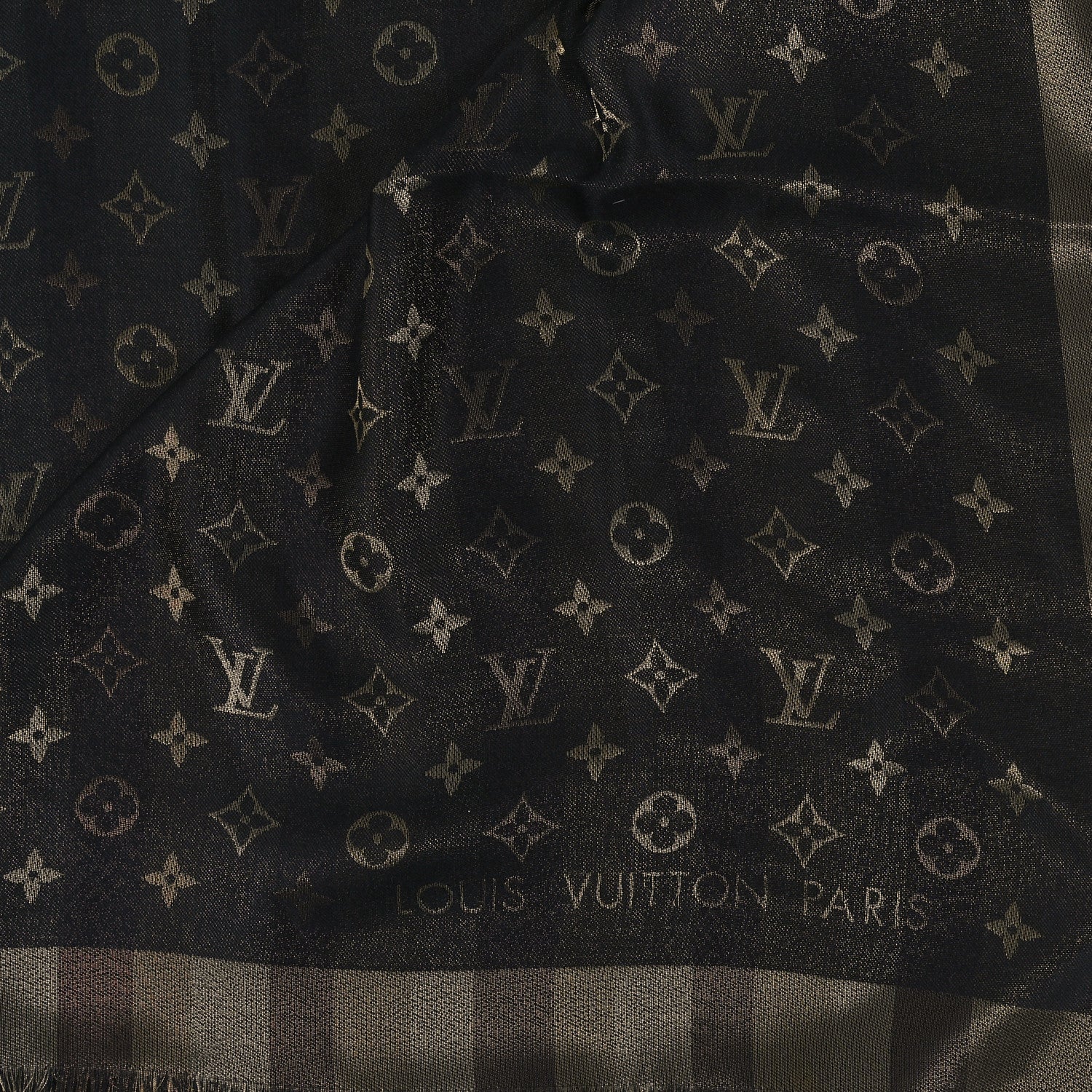 Louis Vuitton Silk Lurex Wool So Shine Monogram Shawl Black 2 of 3