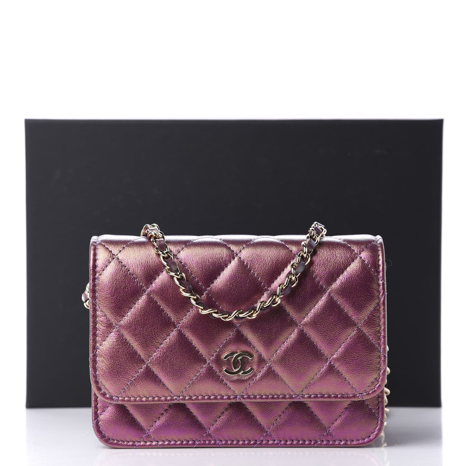 Chanel Iridescent Lambskin Quilted Mini Wallet On Chain WOC Purple 11 of 11