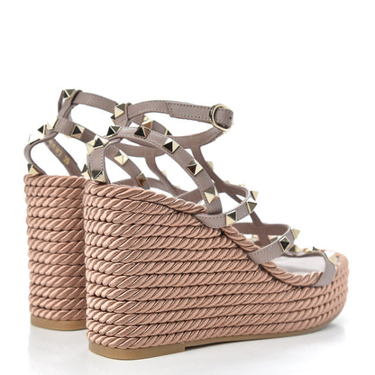 Valentino Garavani Calfskin Rockstud Ankle Strap Torchon Espadrille Caged 25/95mm Wedge Sandals 35 Poudre 4 of 7