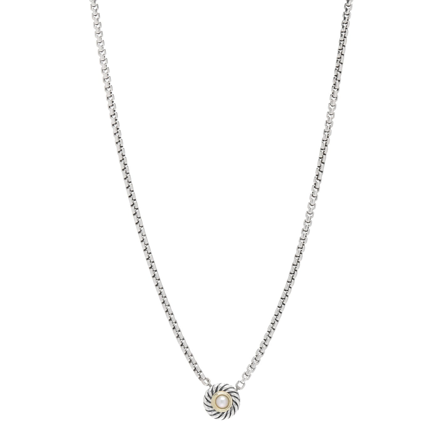 Sterling Silver 14K Yellow Gold Pearl 12mm Cookie Pendant Necklace
