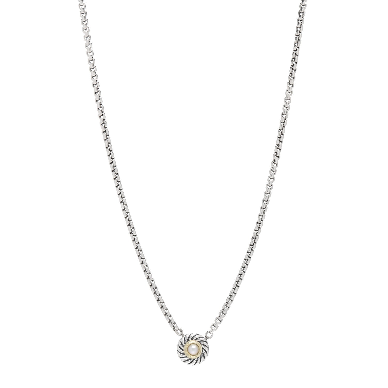 David Yurman Sterling Silver 14K Yellow Gold Pearl 12mm Cookie Pendant Necklace 1 of 4