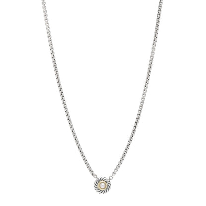 David Yurman Sterling Silver 14K Yellow Gold Pearl 12mm Cookie Pendant Necklace 1 of 4