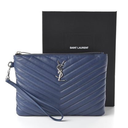 Saint Laurent Calfskin Matelasse Chevron Monogram A5 Wristlet Medium Blue 20 of 22