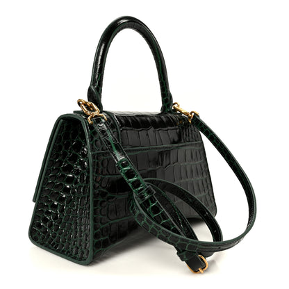 Balenciaga Shiny Calfskin Crocodile Embossed Small Hourglass Top Handle Bag Forest Green 3 of 11