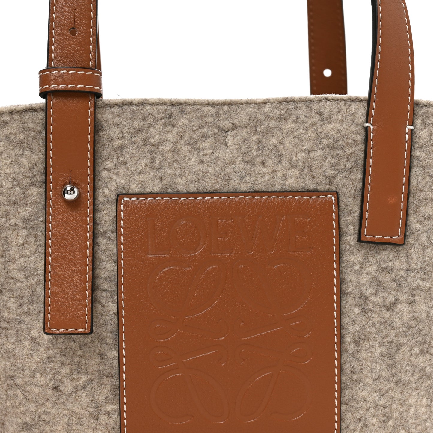 Felt Calfskin Elephant Basket Tote Beige Brown