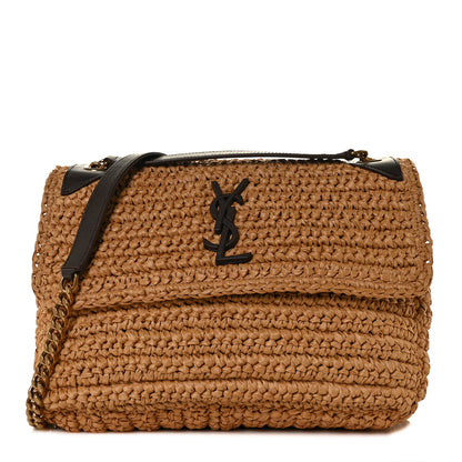 Saint Laurent Raffia Calfskin Monogram Medium Niki Chain Satchel Tan 1 of 8