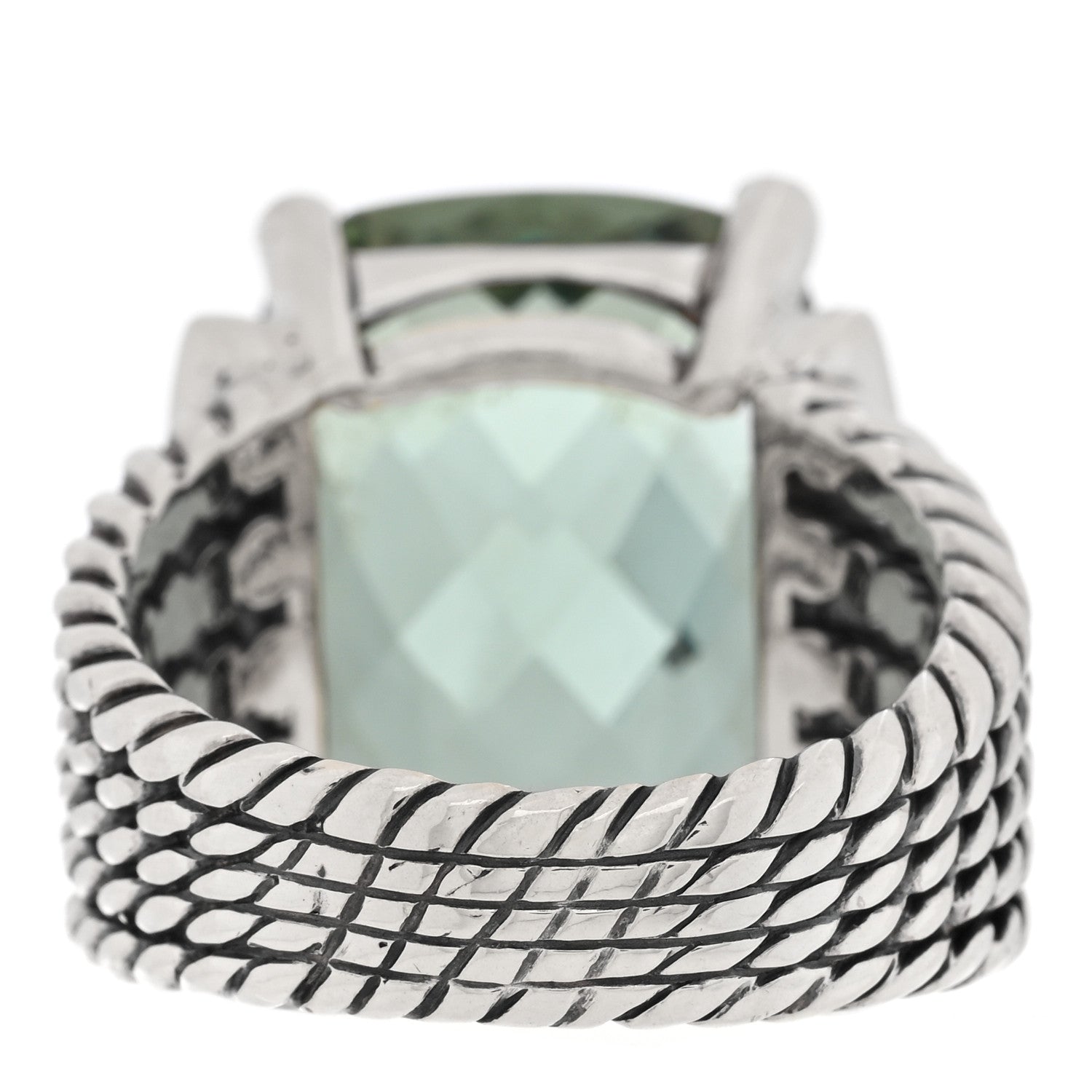 David Yurman Sterling Silver Diamond Prasiolite 20mm Wheaton Ring 58 8.25 3 of 4