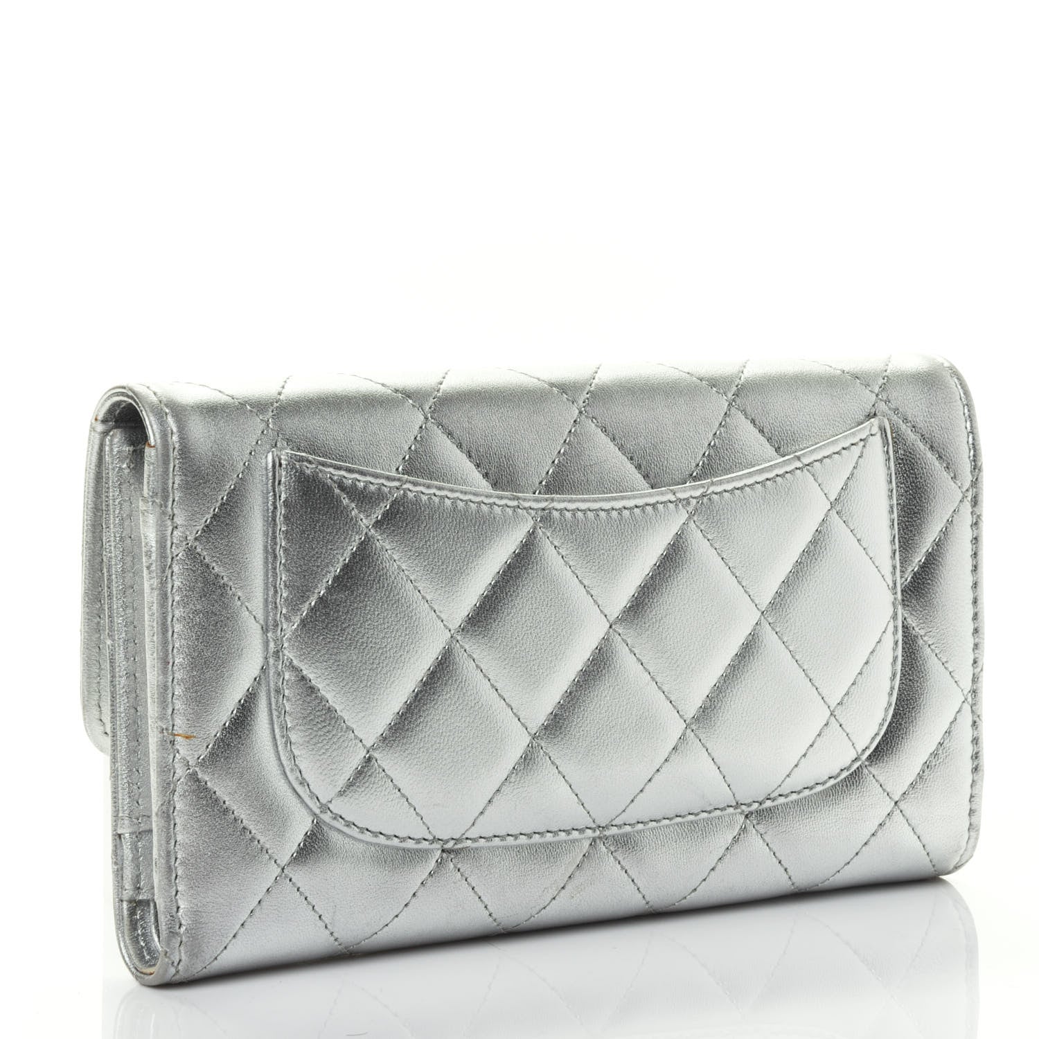 Chanel Metallic Lambskin Quilted Long Flap Wallet Silver 2 of 4