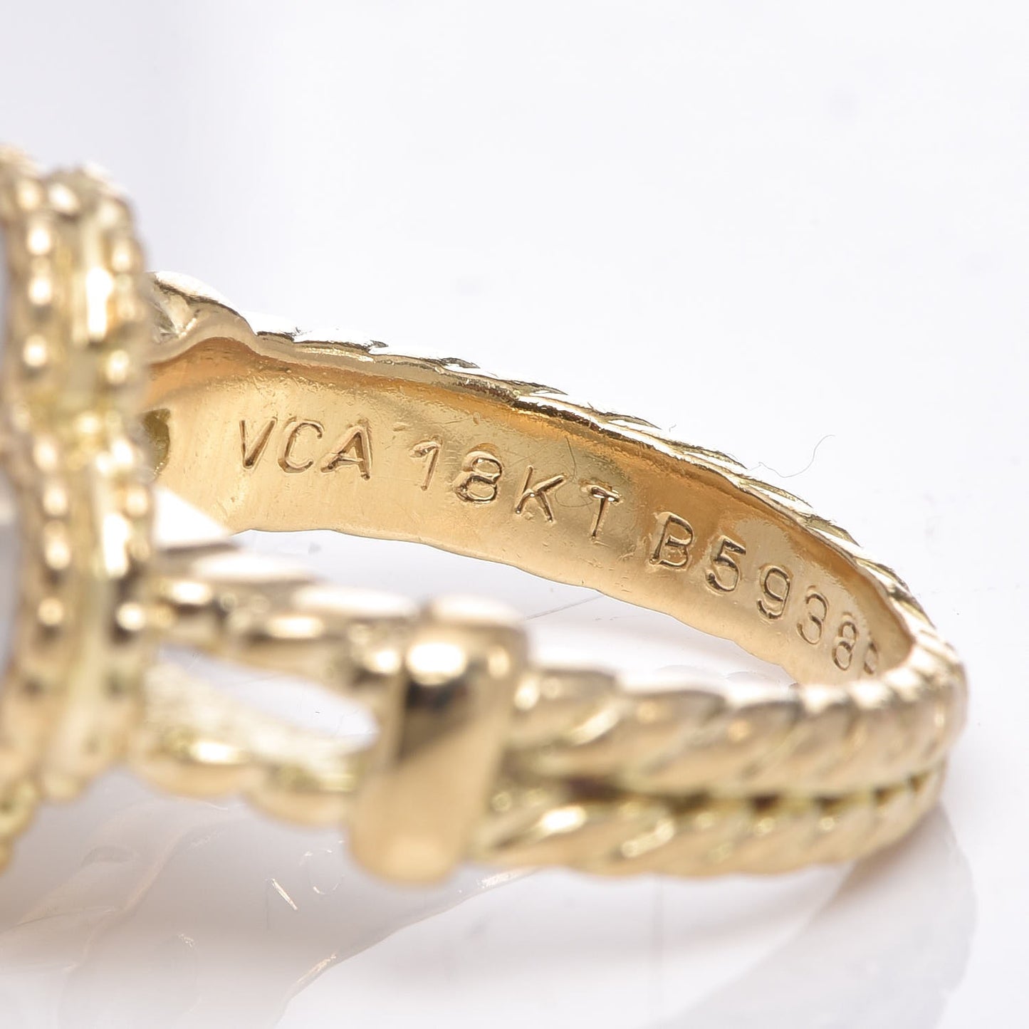 18K Yellow Gold Diamond Mother of Pearl Vintage Alhambra Ring 49 4.75