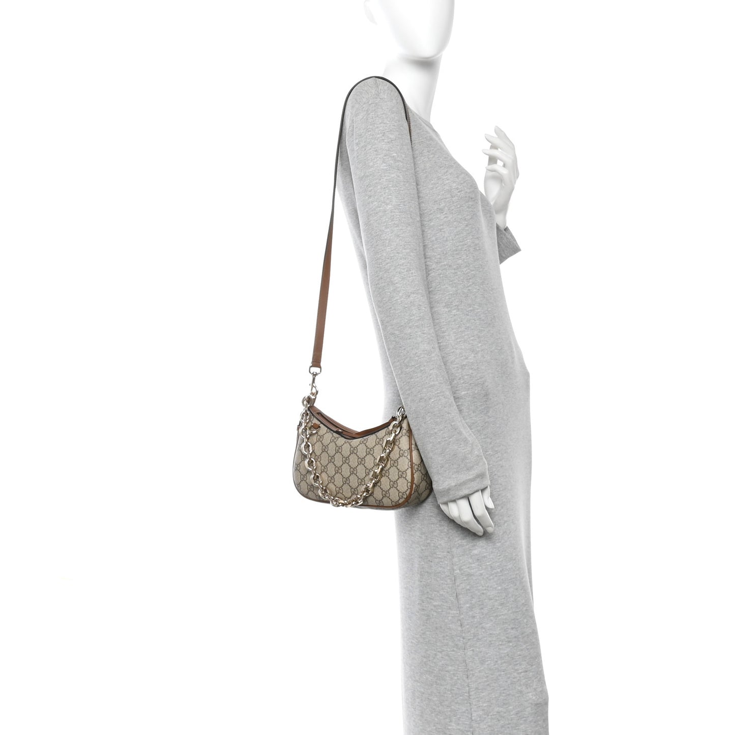 GG Supreme Monogram Textured Calfskin Small Emblem Shoulder Bag Beige Dark Brown