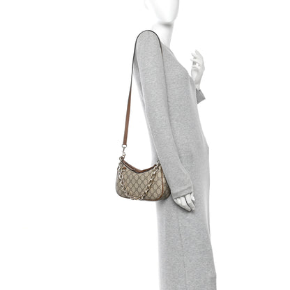 Gucci GG Supreme Monogram Textured Calfskin Small Emblem Shoulder Bag Beige Dark Brown 2 of 11