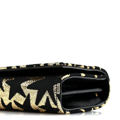 Saint Laurent Canvas Star Print Monogram Chain Wallet Gold Black 11 of 13