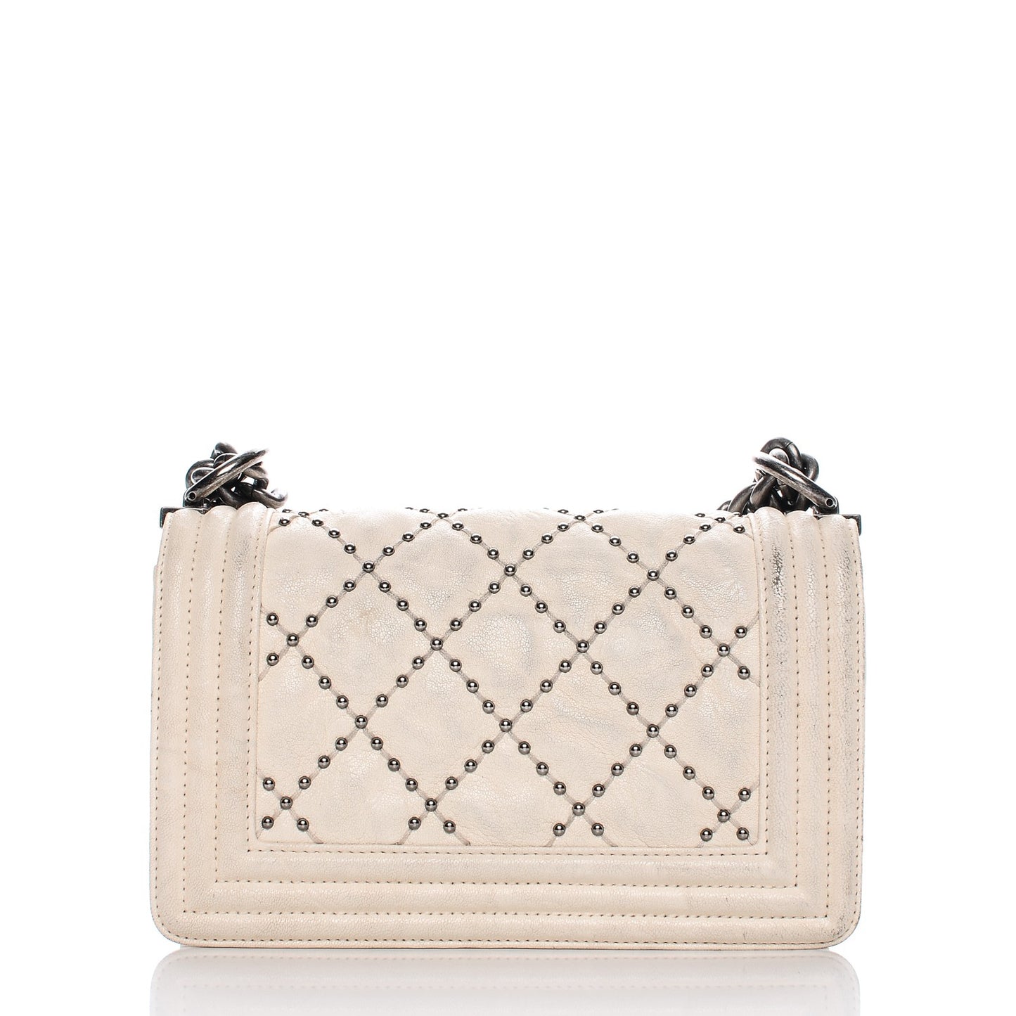 Crumpled Lambskin Small Studded Boy Flap White