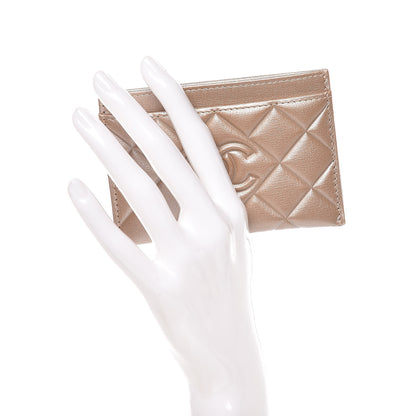 Chanel Metallic Lambskin Quilted Diamond CC Card Holder Beige 2 of 9