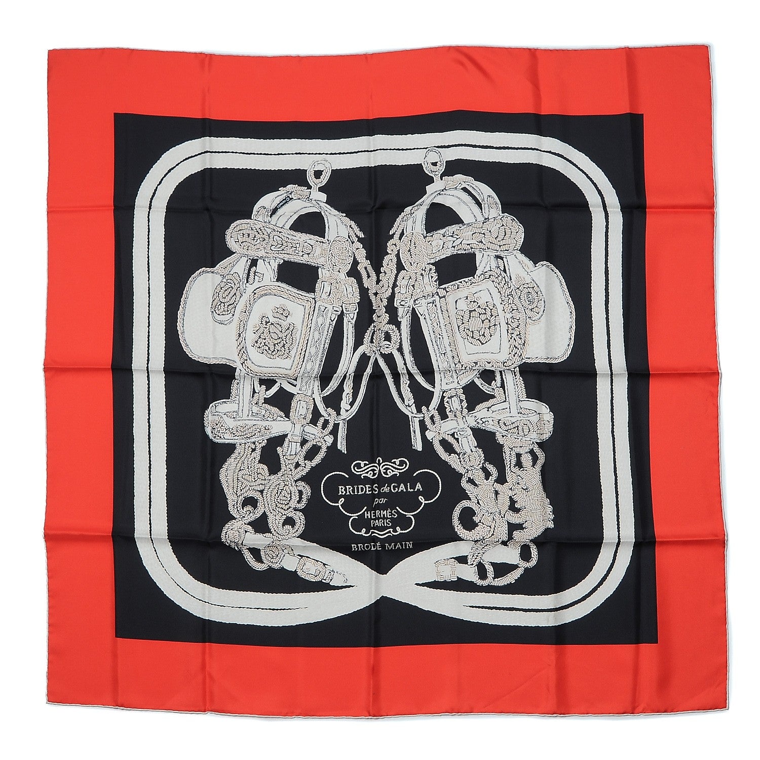 Hermes Silk Brides De Gala Scarf 90 Rouge Vif Black Creme 1 of 8
