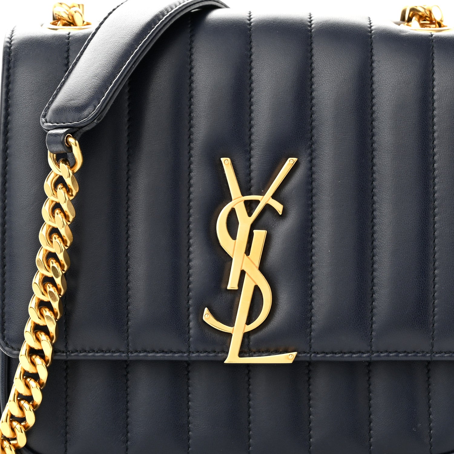 Saint Laurent Lambskin Matelasse Monogram Medium Vicky Chain Bag Blue 8 of 12