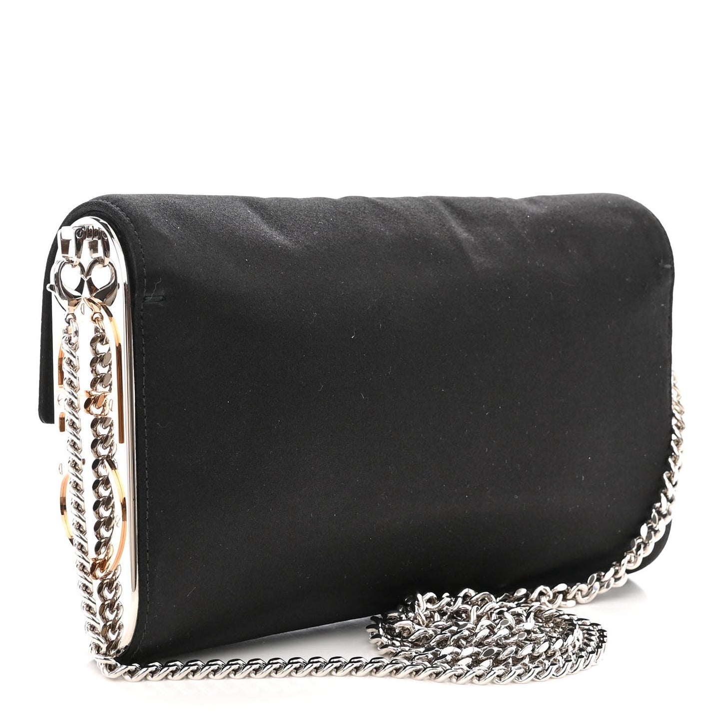Satin CD Box Clutch with Chain Black