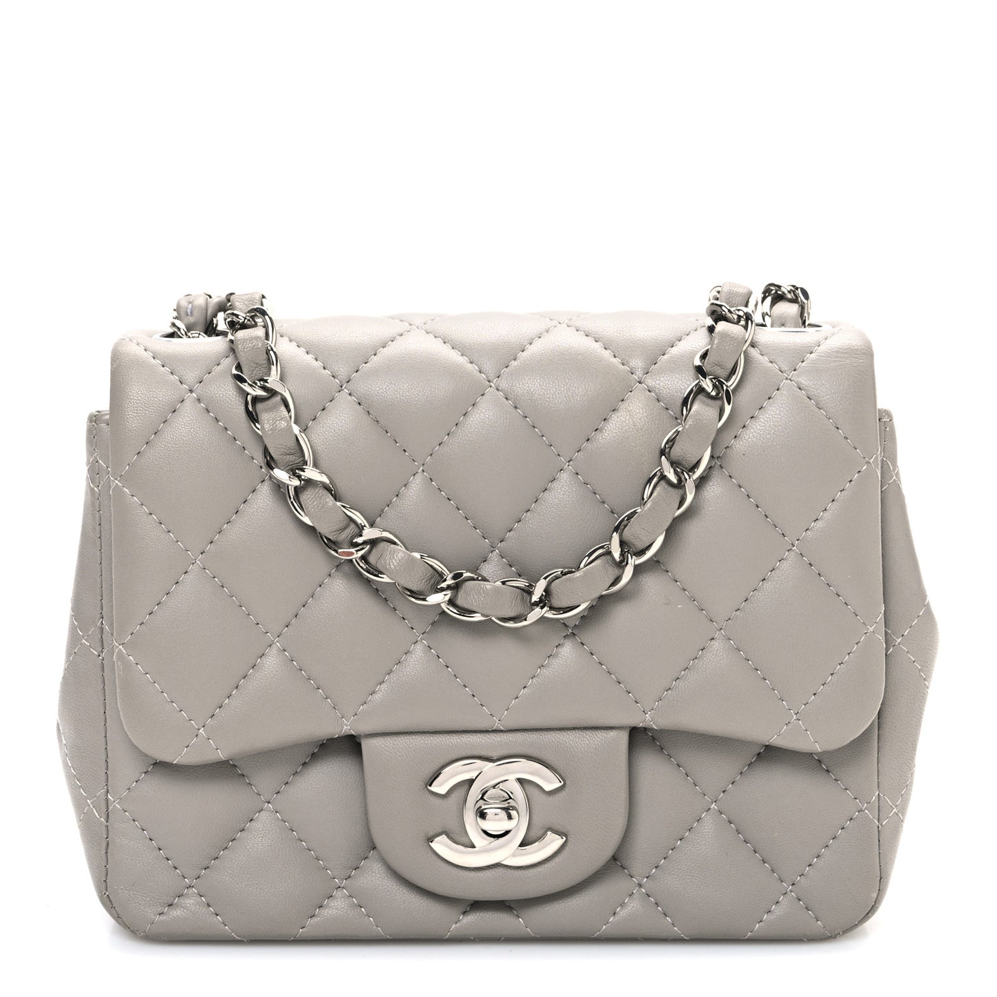 Lambskin Quilted Mini Square Flap Grey