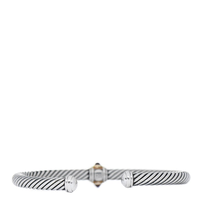 David Yurman Sterling Silver 14K Yellow Gold Citrine Rhodolite Garnet 5mm Cable Renaissance Station Bracelet 3 of 4