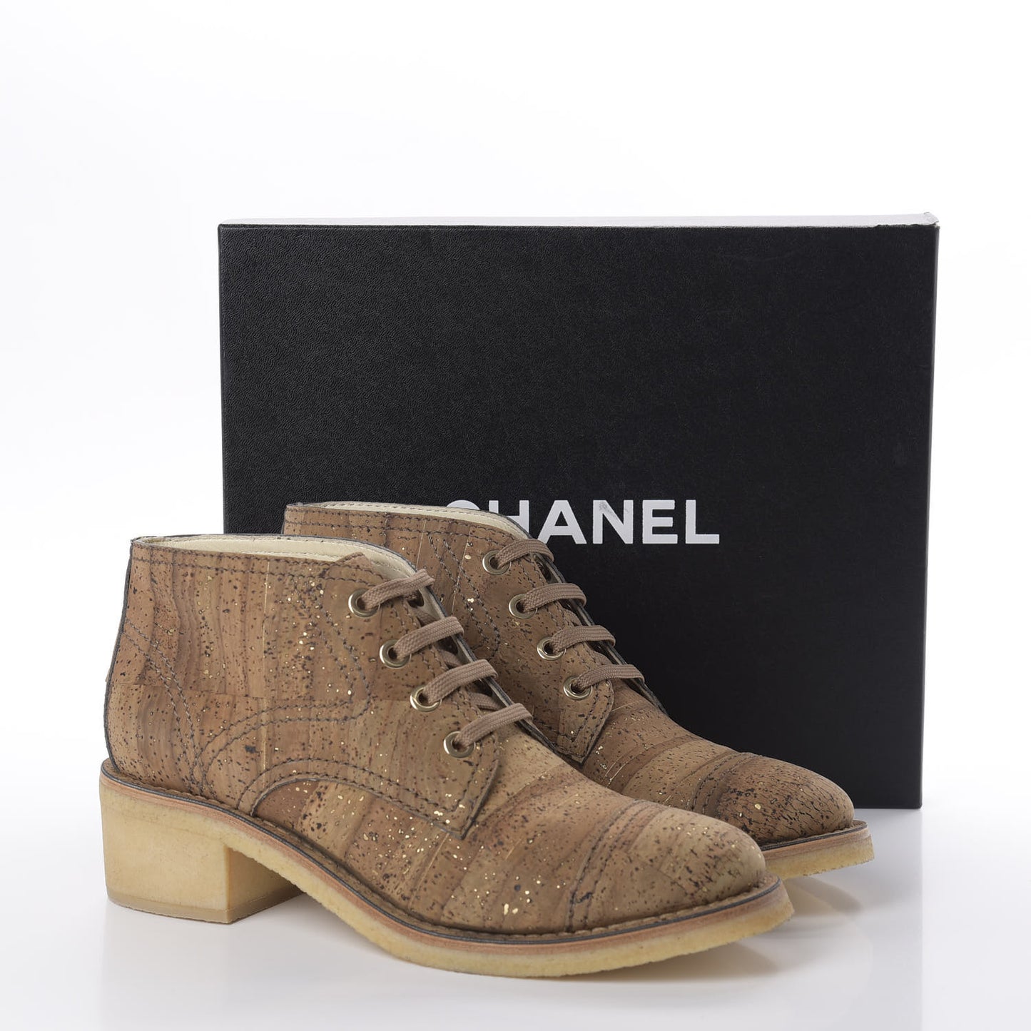 Cork Lace Up Boots 41.5 Beige Gold