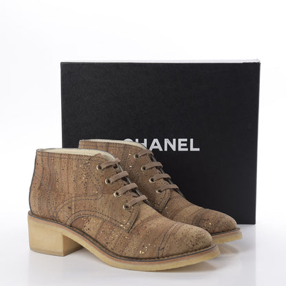 Chanel Cork Lace Up Boots 41.5 Beige Gold 10 of 10
