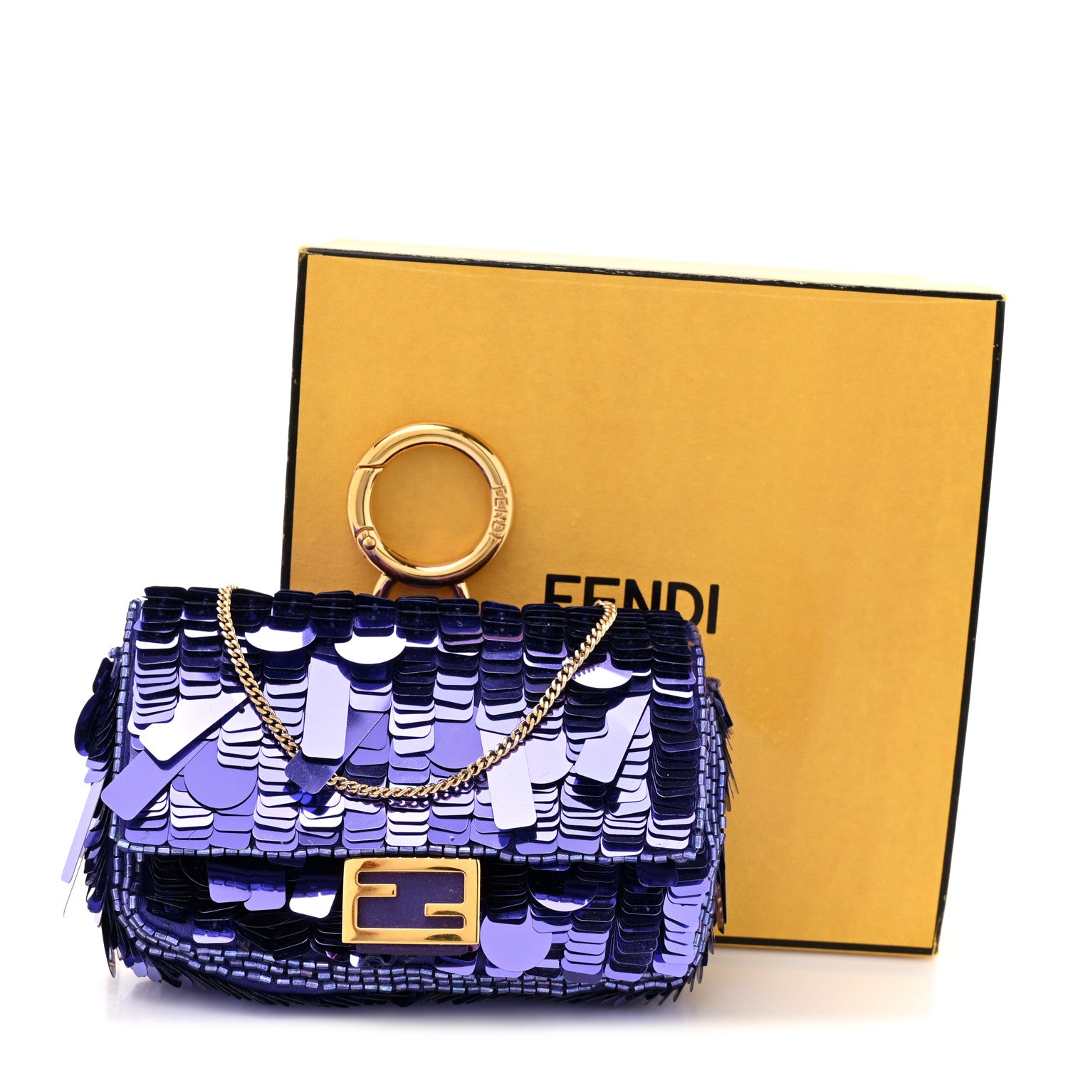 Fendi Sequin Paillettes Shiny Nappa Sex and the City Nano Baguette Charm Viola Purple Rain 11 of 11