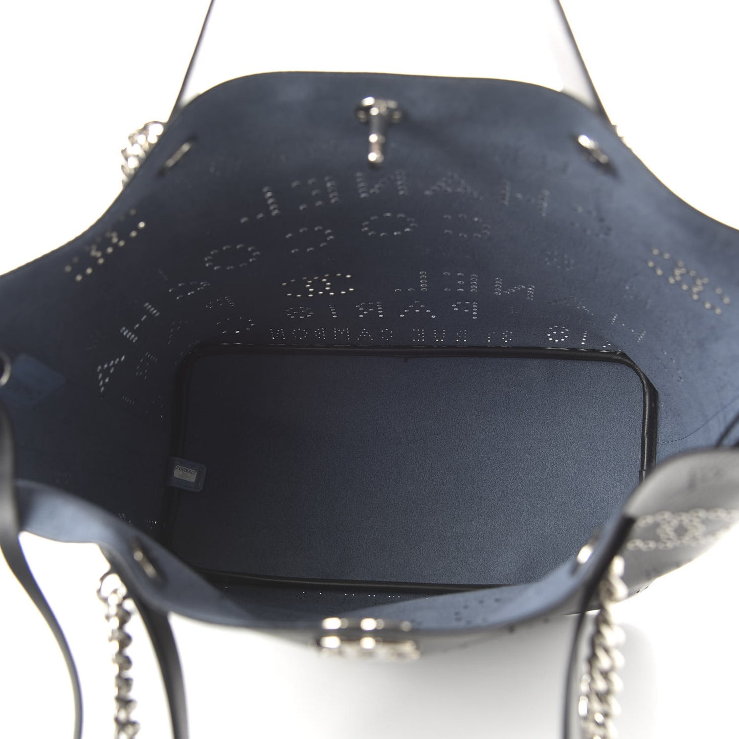 Calfskin Tweed Small Logo Eyelets Shopping Tote Black