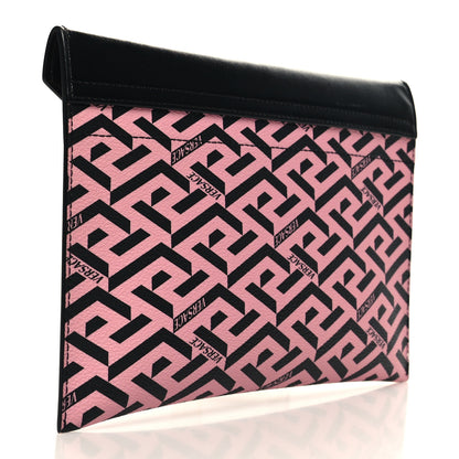 Versace Coated Canvas Calfskin LA Greca Envelope Pouch Black Pink 3 of 11