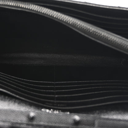 Saint Laurent Grain De Poudre Matelasse Chevron Monogram Monochrome Chain Wallet Black 6 of 12